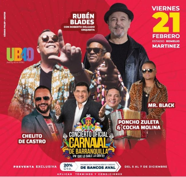 Rubén Blades y UB40, artistas exclusivos del Gran Concierto del Carnaval 2020