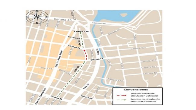 A partir de mañana Miércoles 9 de Septiembre se implementa cambio de sentido vial en la Calle 32 entre Carreras 43 y 44